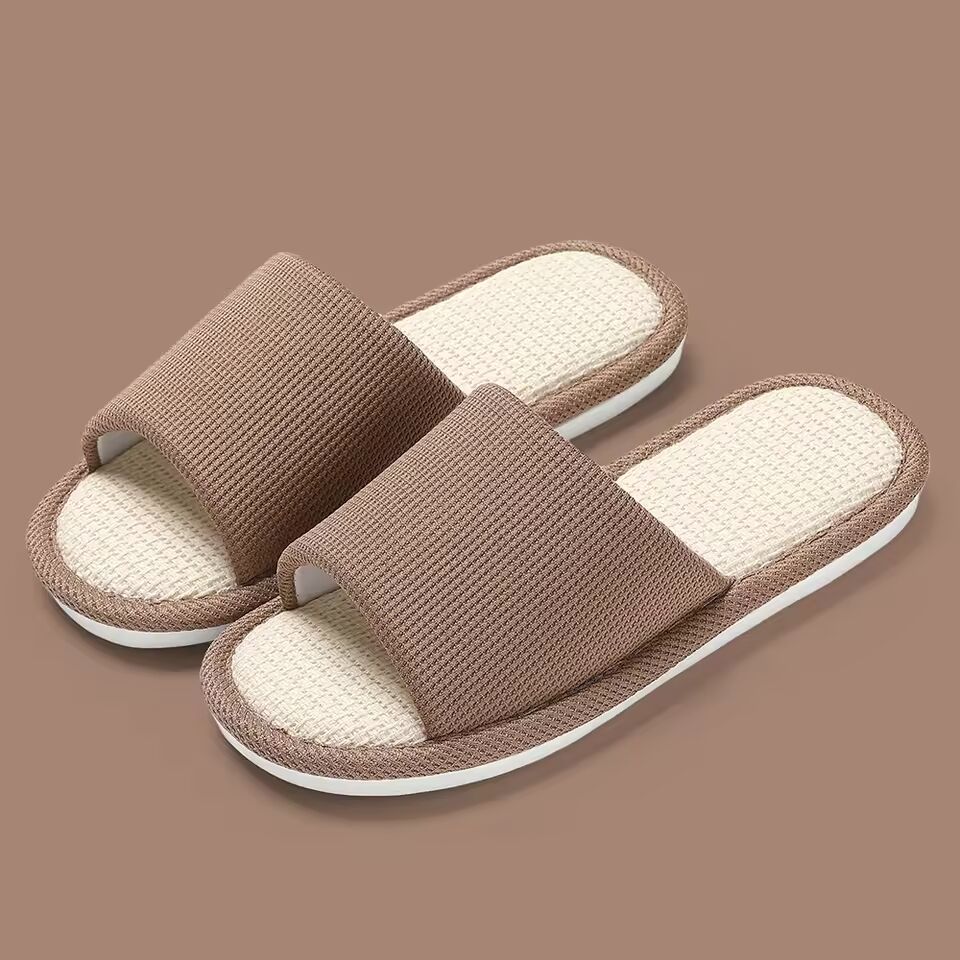 BASATU Couples Home Linen Slippers Women Indoor Soft Comfortable Bedroom Slides Men Non Slip House Shoes Platform Cotton Flats