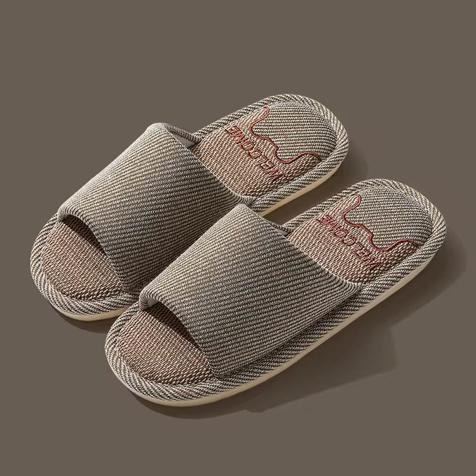 BASATU Couples Home Linen Slippers Women Indoor Soft Comfortable Bedroom Slides Men Non Slip House Shoes Platform Cotton Flats